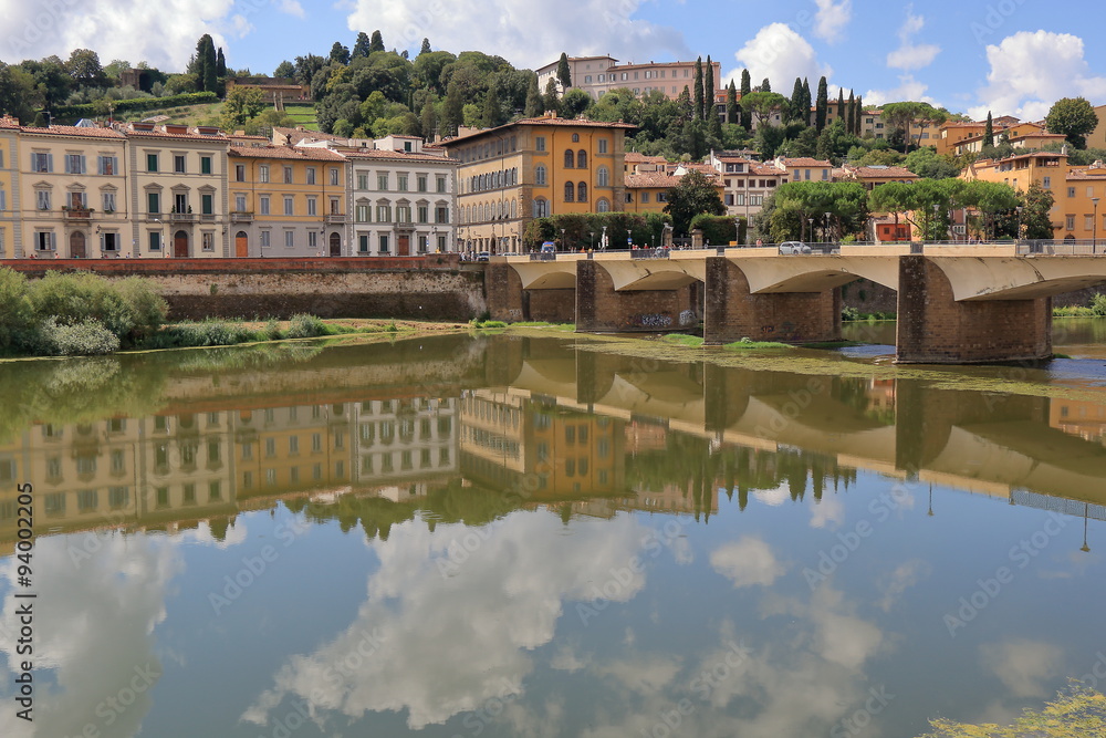 Cityscape, bridge Ponte alle Grazie over Arno River in Florence