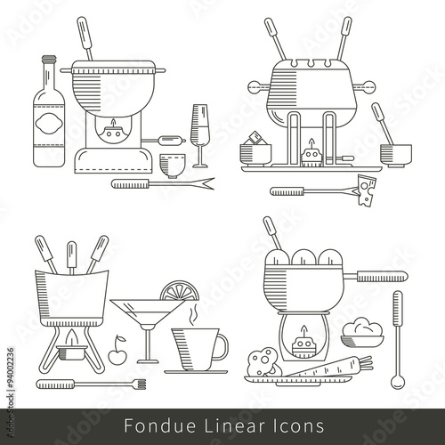 Fondue line icons isolated
