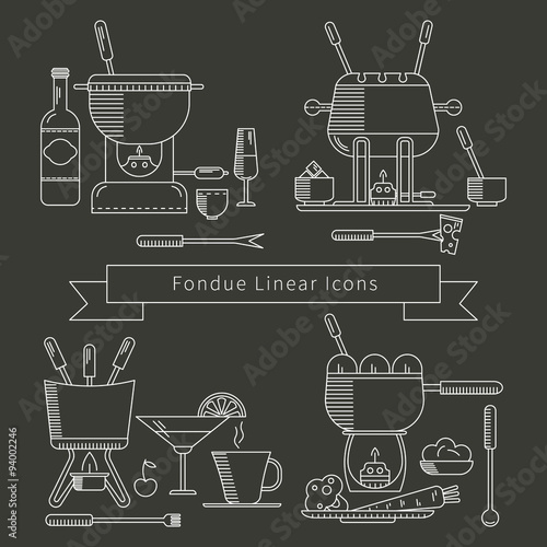 Fondue linear icons set.