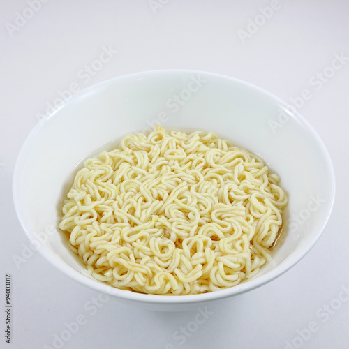 The instant noodle with boiling water in white bowl (2)