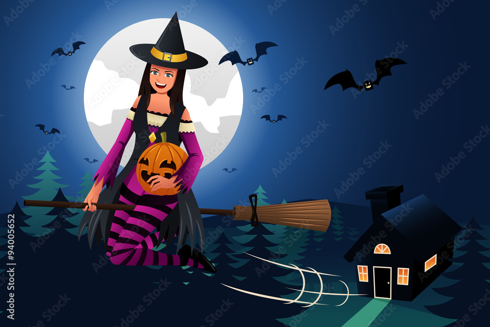 Plakat Witch Flying in Front of the Full Moon