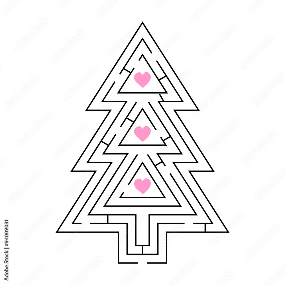a maze of Christmas trees with pink hearts a maze of Christmas trees with pink hearts