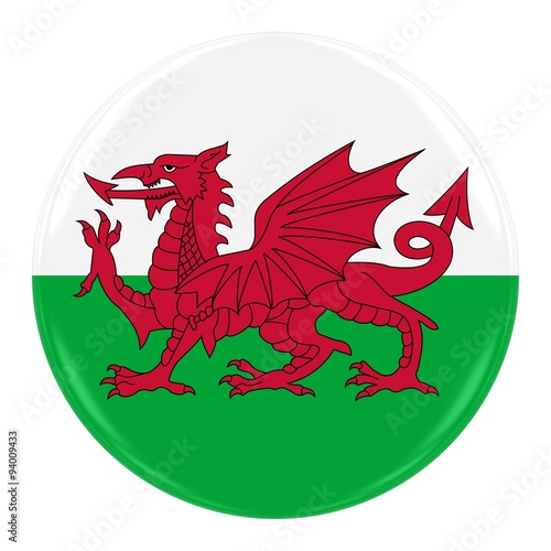 Welsh Flag Badge - Flag of Wales Button Isolated on White