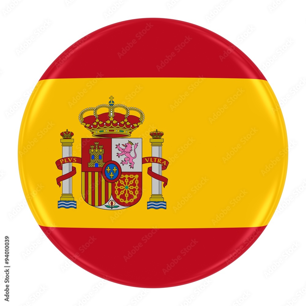 Spanish Flag Badge - Flag of Spain Button Isolated on White - obrazy, fototapety, plakaty 