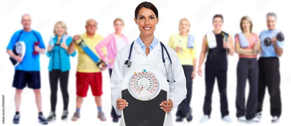 Obraz premium Medical doctor woman with scales.