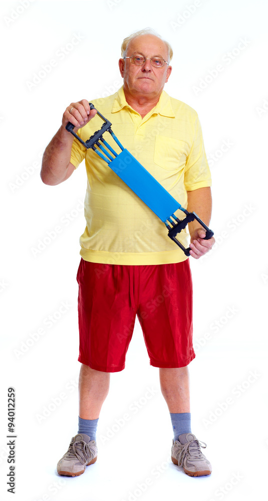 Fototapeta premium Senior man with chest expander.