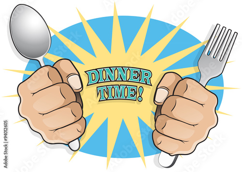 Pop Art Dinner Time Fists with Cutlery.