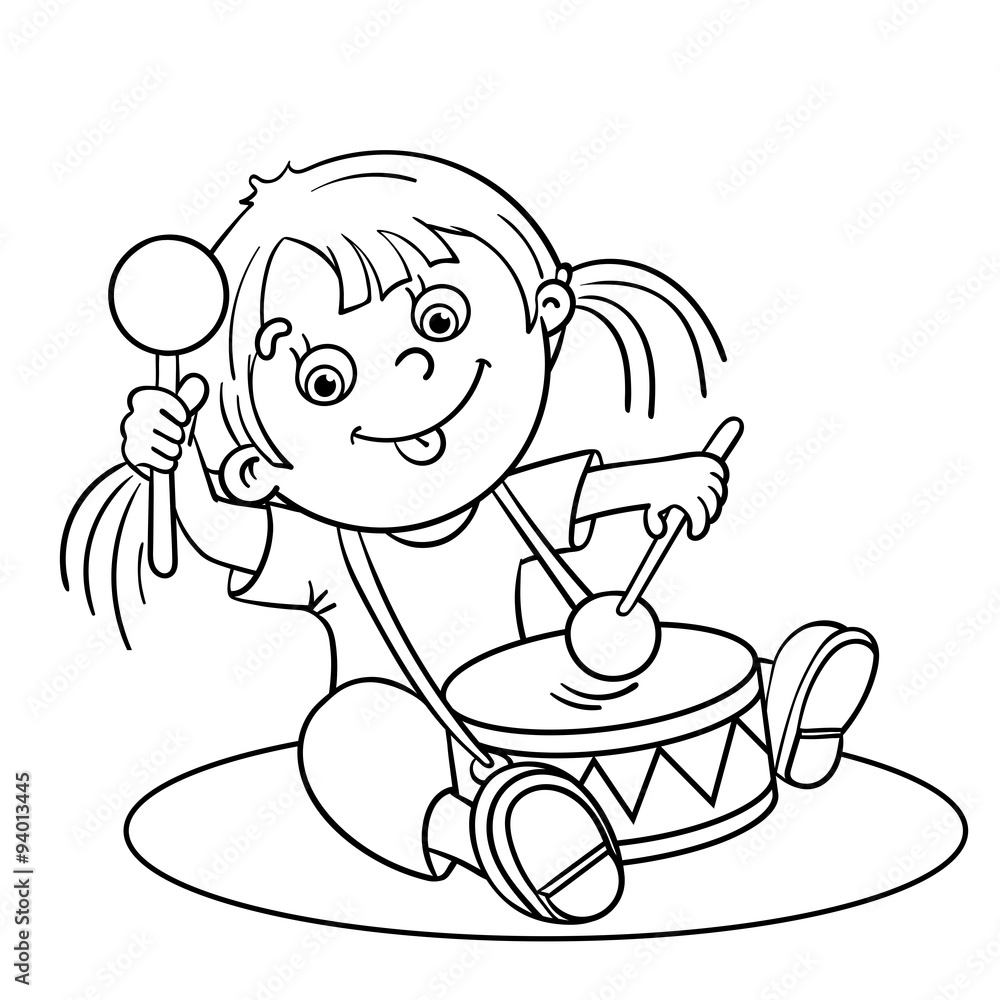 Coloring Page Outline Of a Cartoon girl playing the drum Coloring Page Outline Of a Cartoon girl playing the drum
