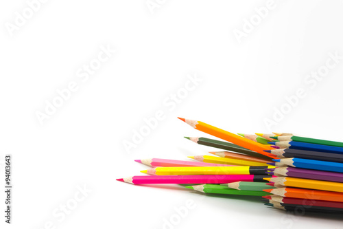 Colorful color pencils on white background