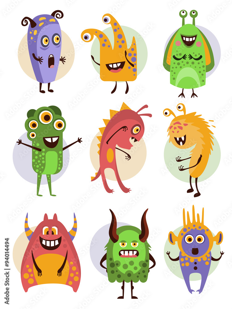 Obraz premium Colourful Emotional Cartoon Monsters, Vector Illustration