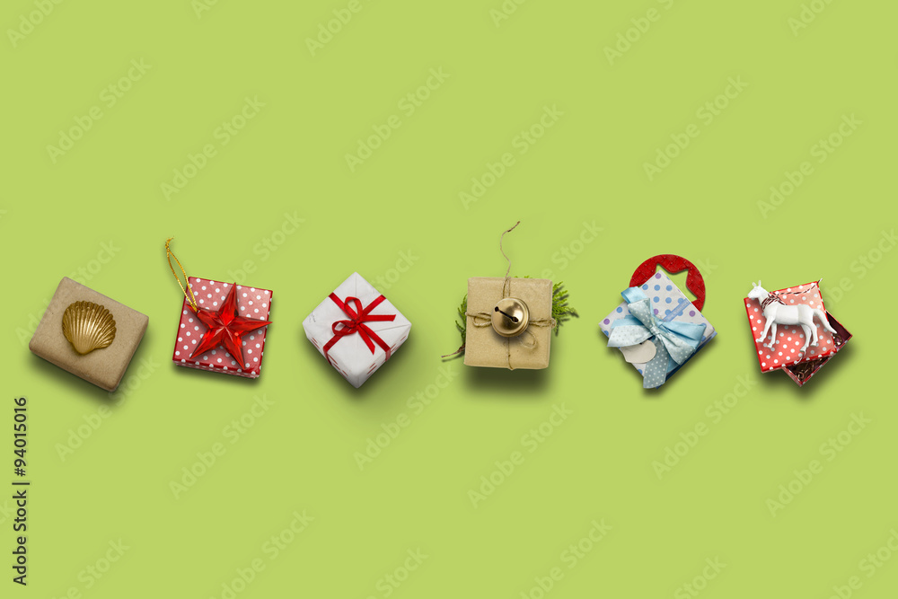 Christmas Collection, gift boxes and decorative ornaments lined