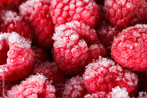 Frozen raspberries background