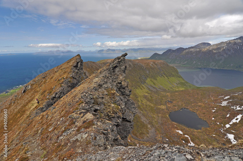 Norwegian nature / There are mountains plunging into the sea from hundreds of metres, fjords, tall mountain peaks, northern lights and midnight sun. photo