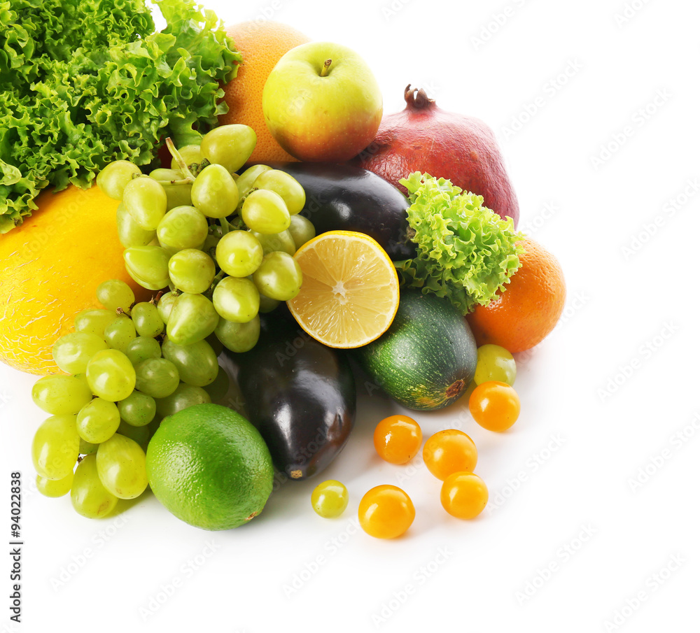 Fresh vegetables and fruits isolated on white Fresh vegetables and fruits isolated on white