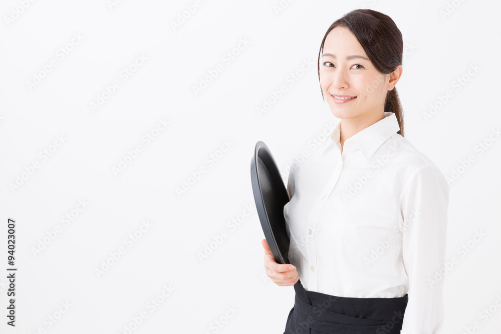 portrait of asian waitress on white background portrait of asian waitress on white background