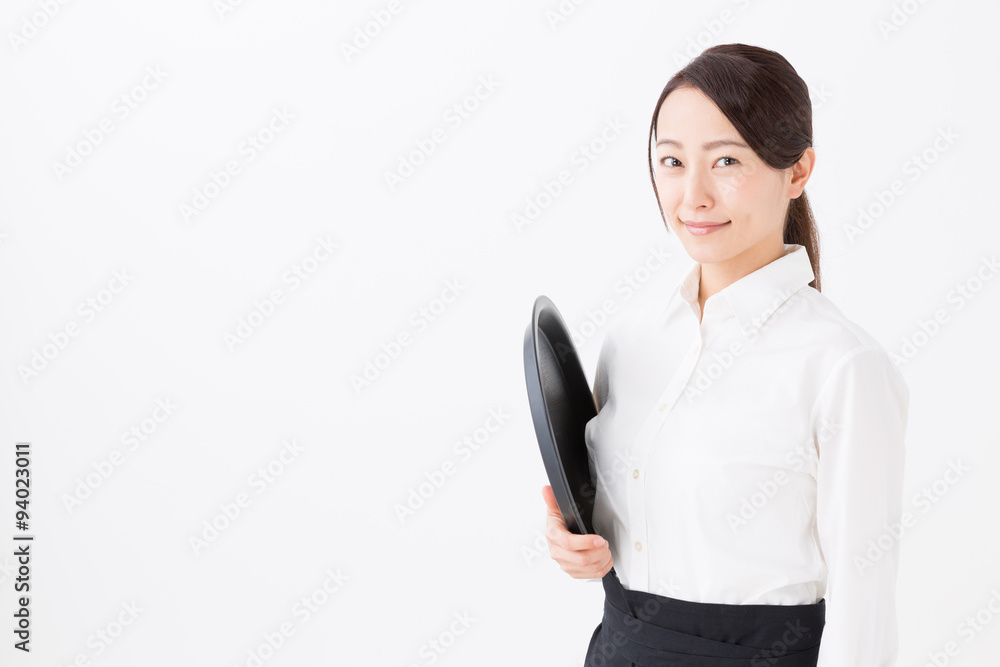 portrait of asian waitress on white background portrait of asian waitress on white background