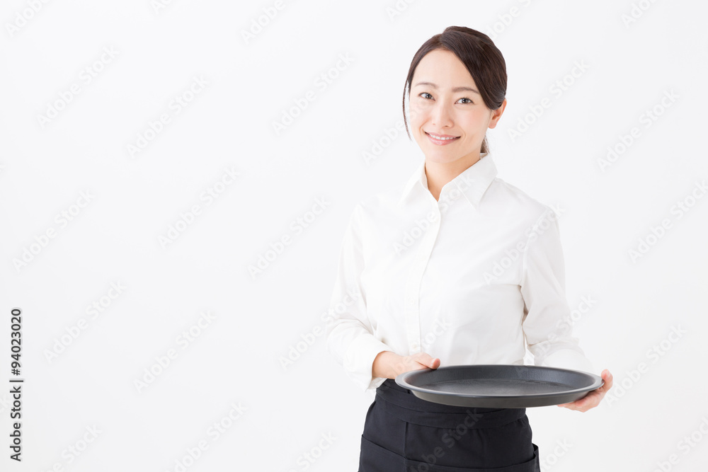 portrait of asian waitress on white background portrait of asian waitress on white background