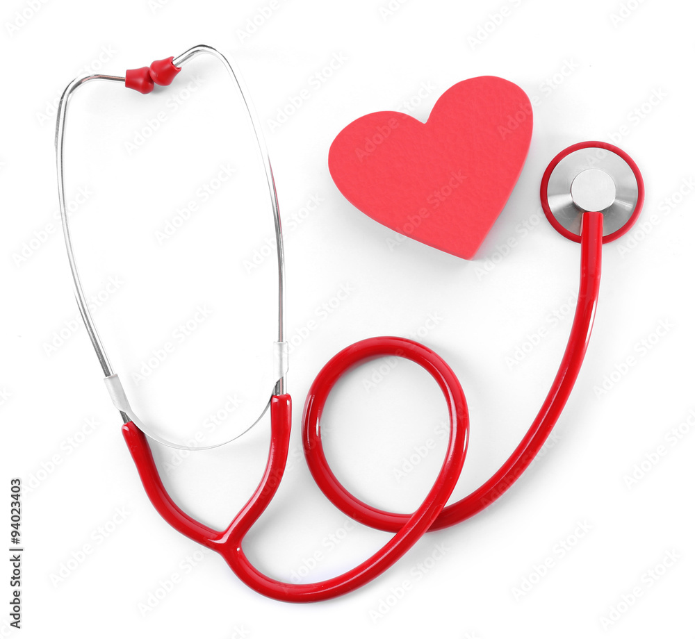 red stethoscope with heart isolated on white red stethoscope with heart isolated on white