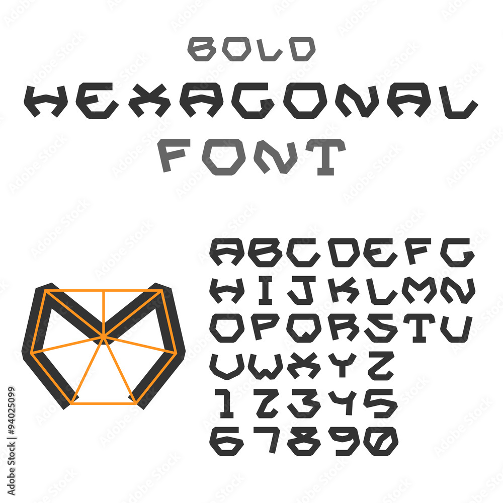 Fototapeta premium Hexagonal ABC. Geometric Font. Letters and Digits. Bold