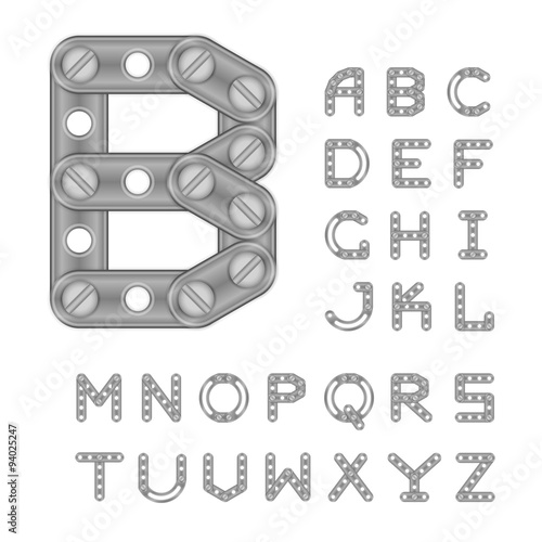 Latin Alphabet Made of Metal Elements of Constructor Set photo