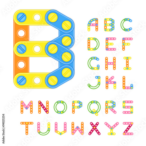 Colorful Latin Alphabet Made Of Plastic Elements Of Constructor.
