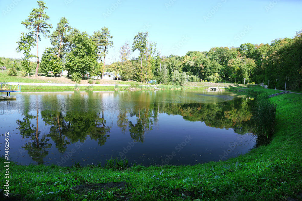 Fototapeta premium Lake in park Feofania. Kiev, Ukraine