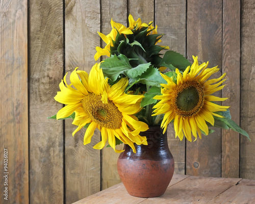 Still life with a bouquet. Sunflowers.