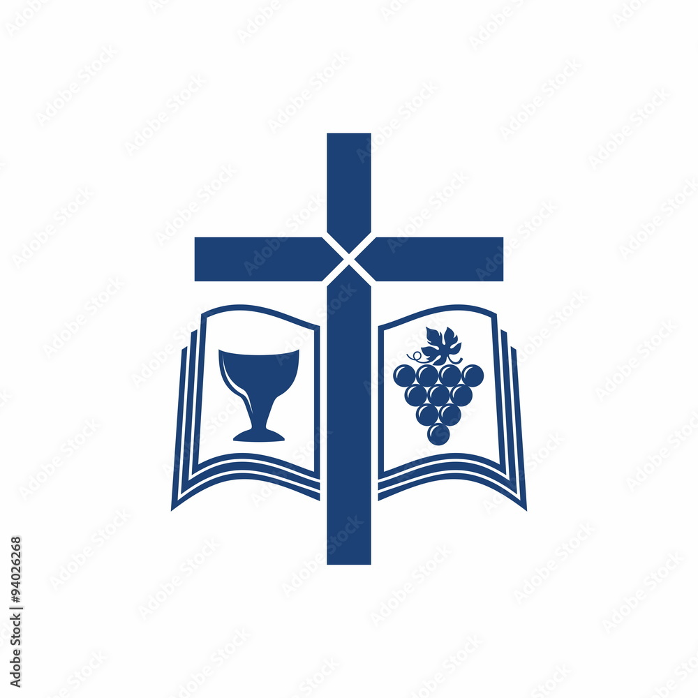 Church logo. Bible, cross, grape Church logo. Bible, cross, grape