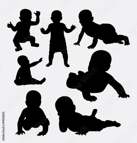 Cute baby action silhouettes. Good use for symbol, logo, web icon, game element, mascot, or any design you want. Easy to use.