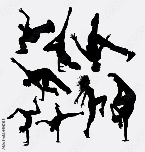 Break dance performance silhouettes. Good use for symbol, logo, web icon, game element, mascot, or any design you want. Easy to use.