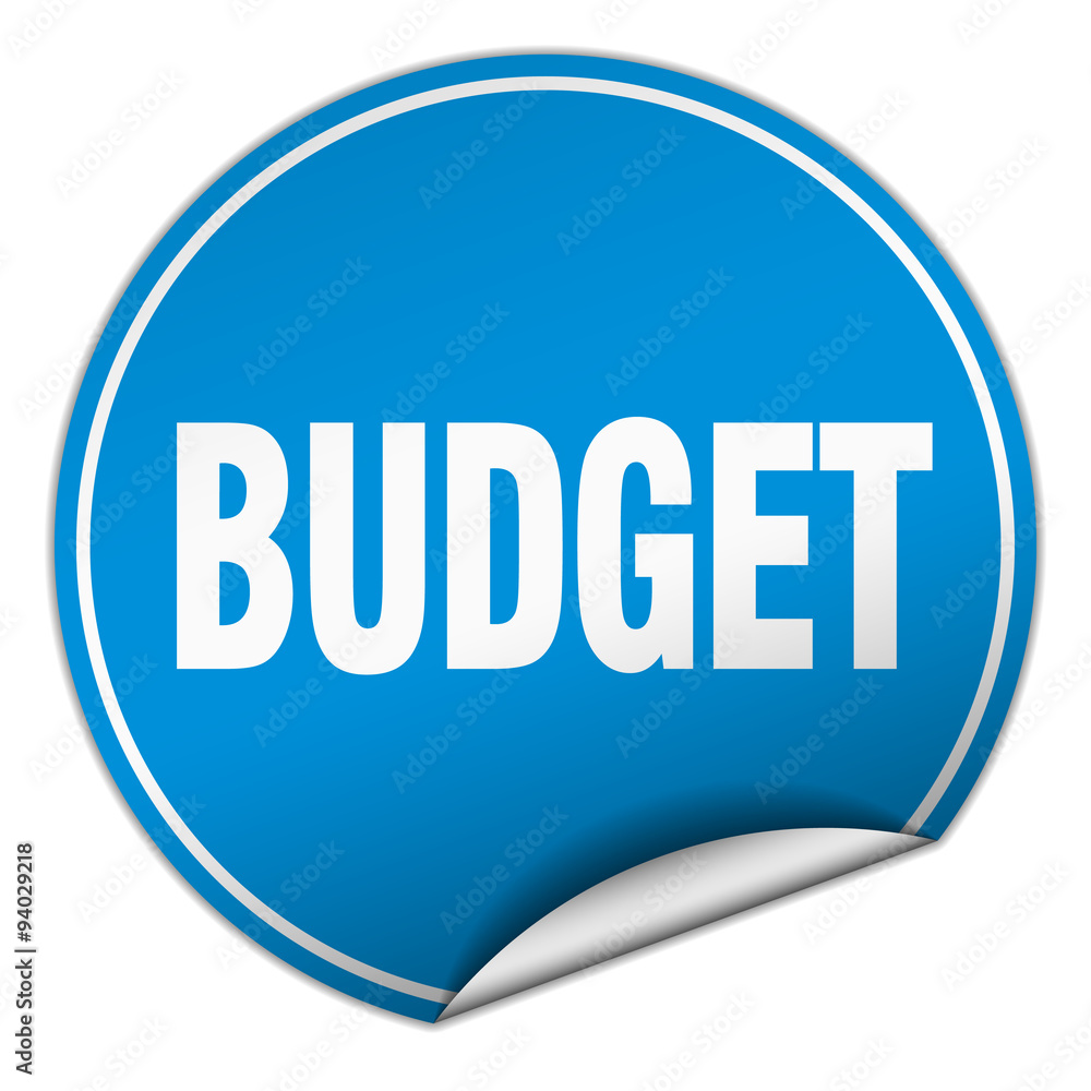 budget round blue sticker isolated on white budget round blue sticker isolated on white