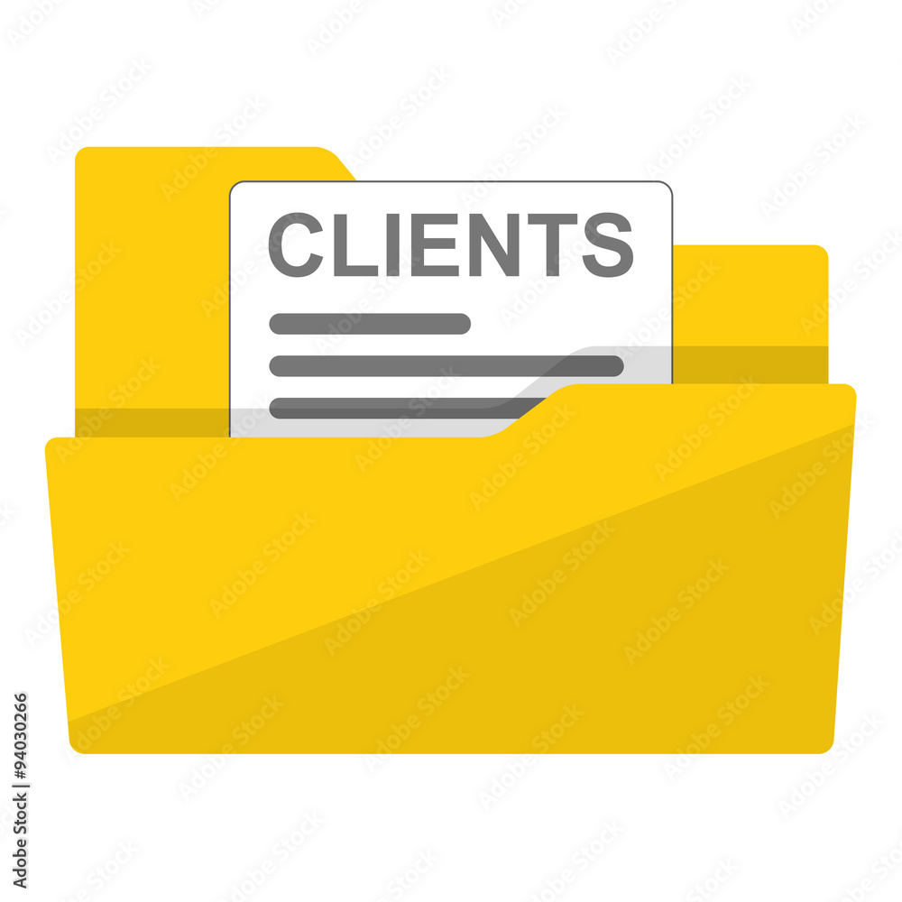 Icono plano texto CLIENTS en carpeta Icono plano texto CLIENTS en carpeta