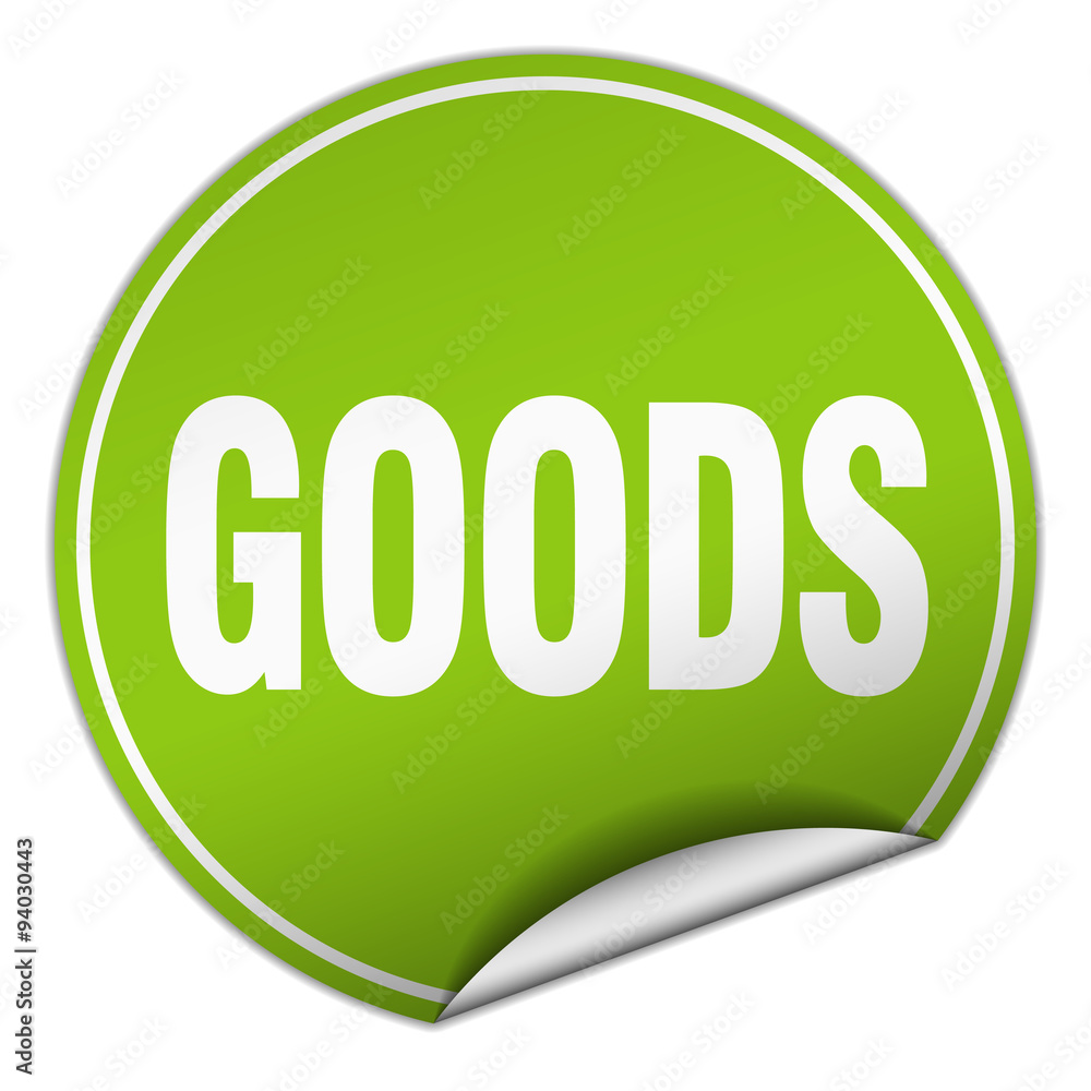 goods round green sticker isolated on white goods round green sticker isolated on white