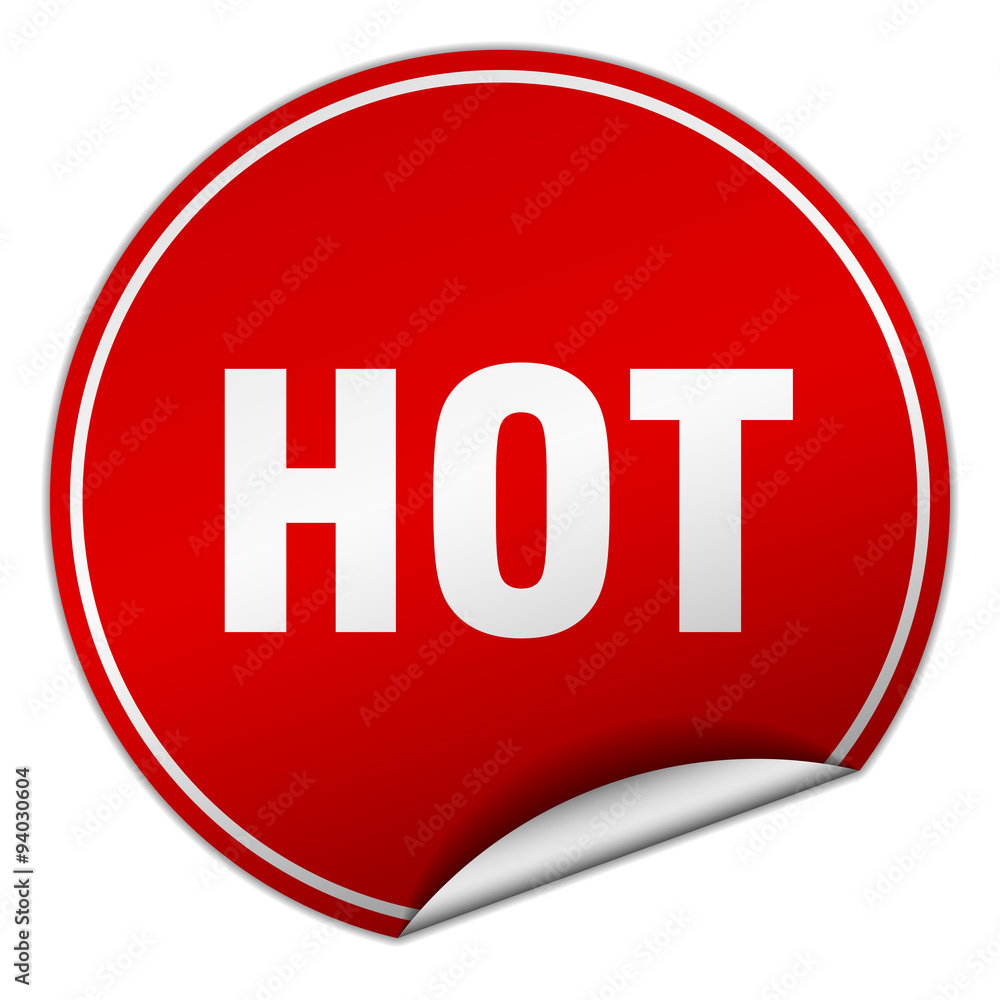 hot round red sticker isolated on white