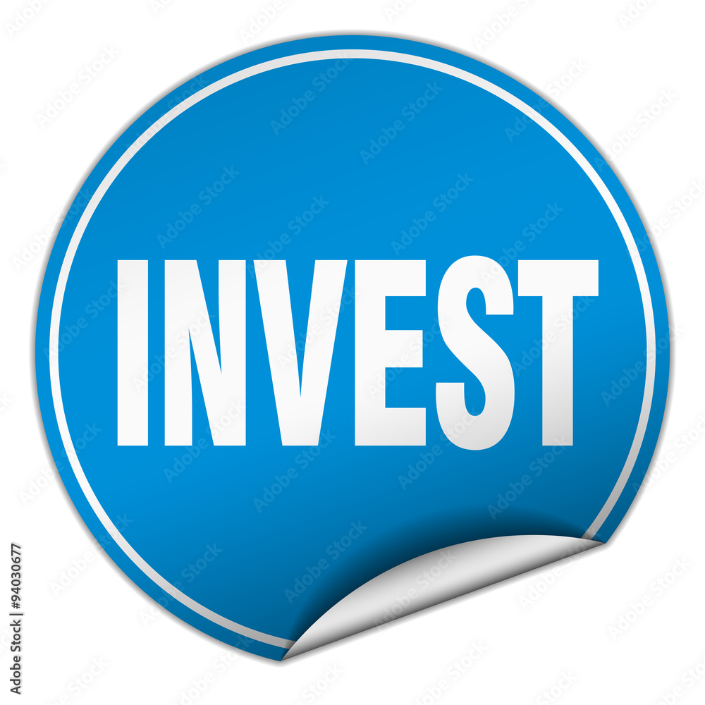 invest round blue sticker isolated on white invest round blue sticker isolated on white