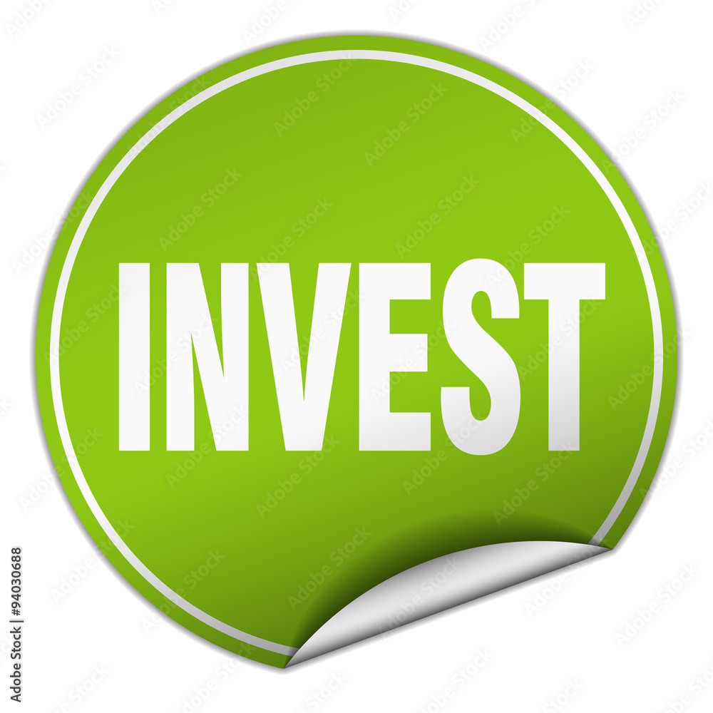 invest round green sticker isolated on white invest round green sticker isolated on white