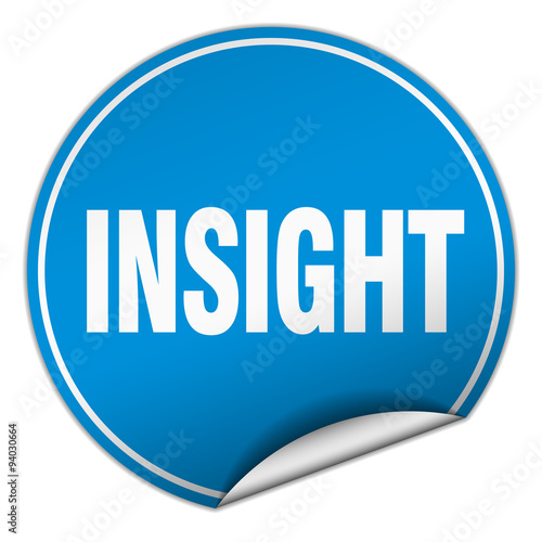 insight round blue sticker isolated on white