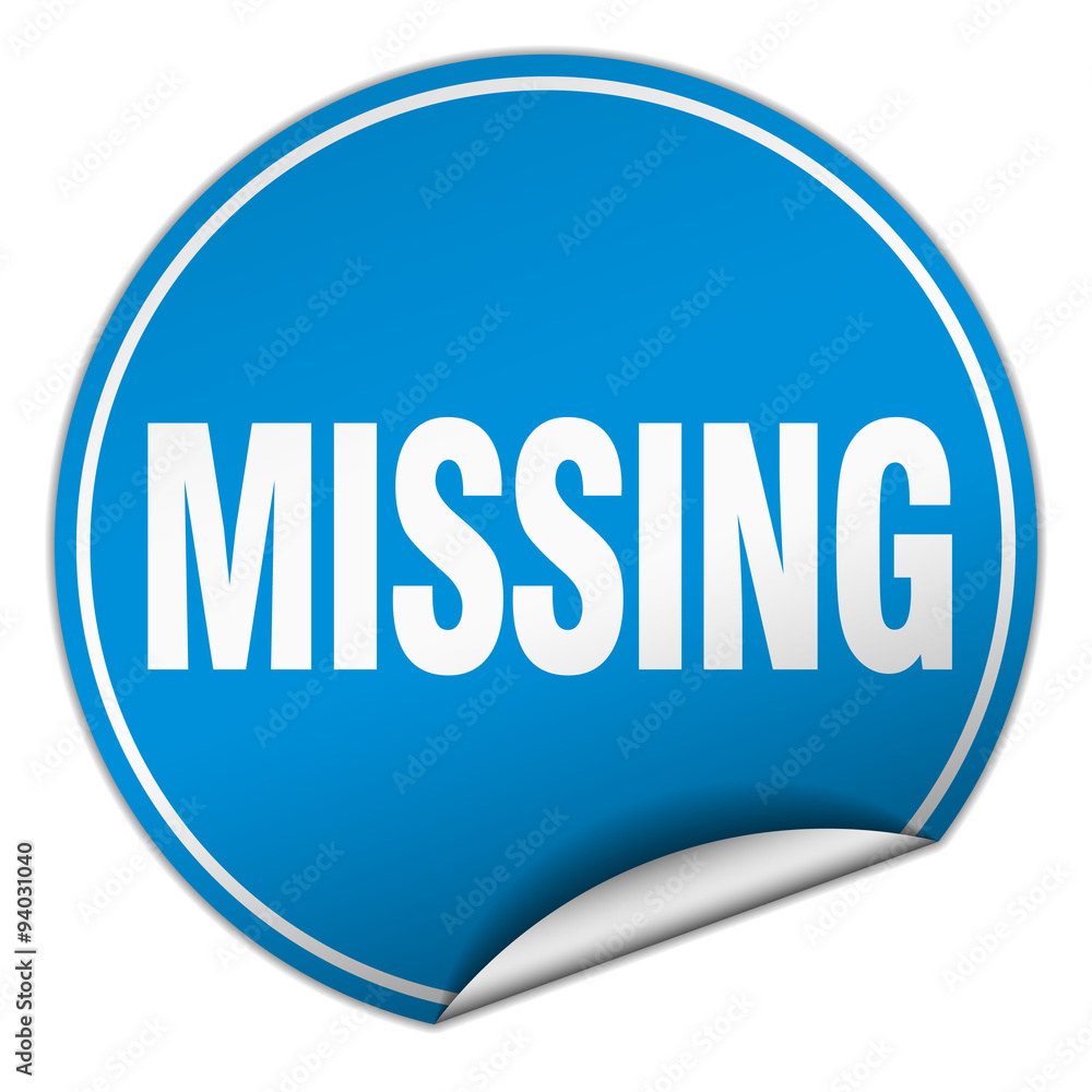 missing round blue sticker isolated on white missing round blue sticker isolated on white