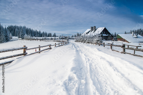 Zasypana śniegiem droga w górach, Gorce © jakubczajkowski