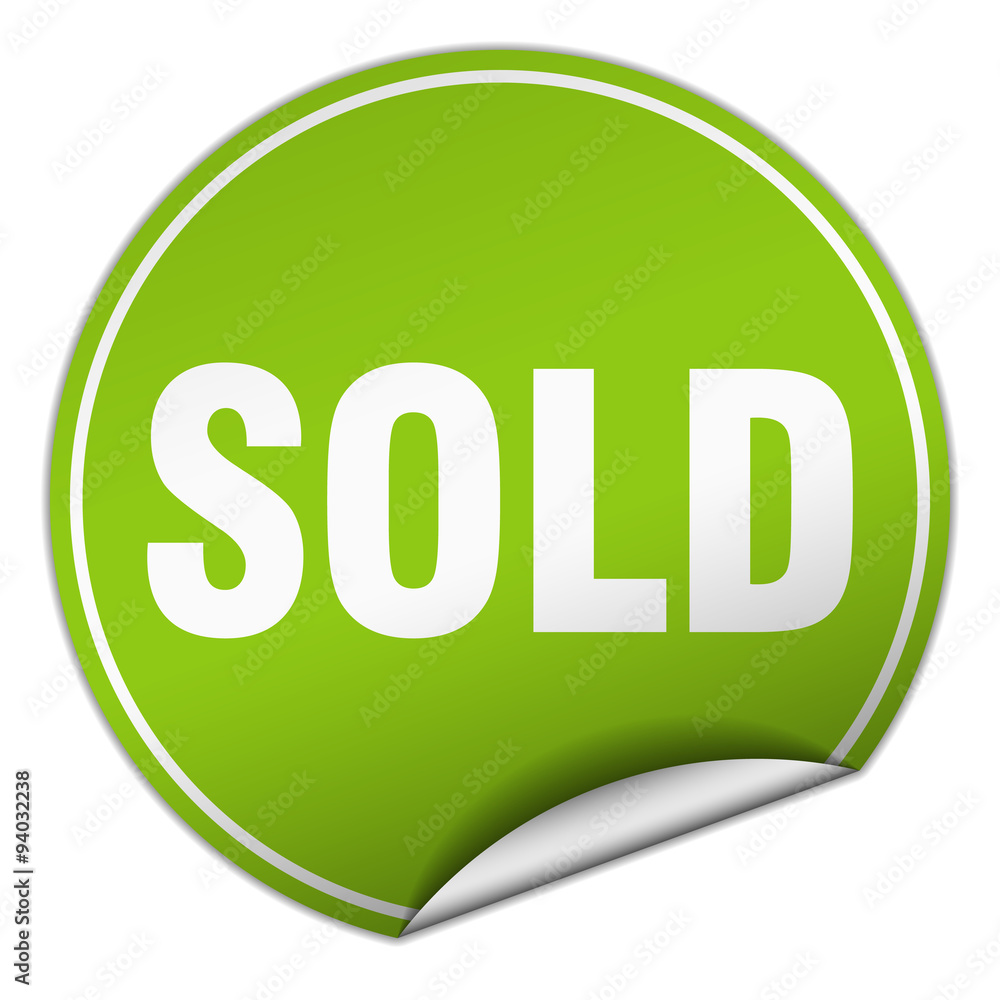 sold round green sticker isolated on white sold round green sticker isolated on white