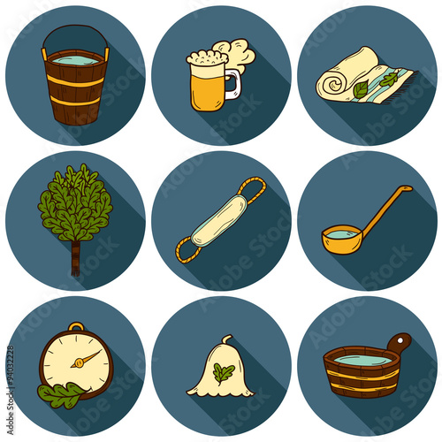 Set of hand drawn sauna icons