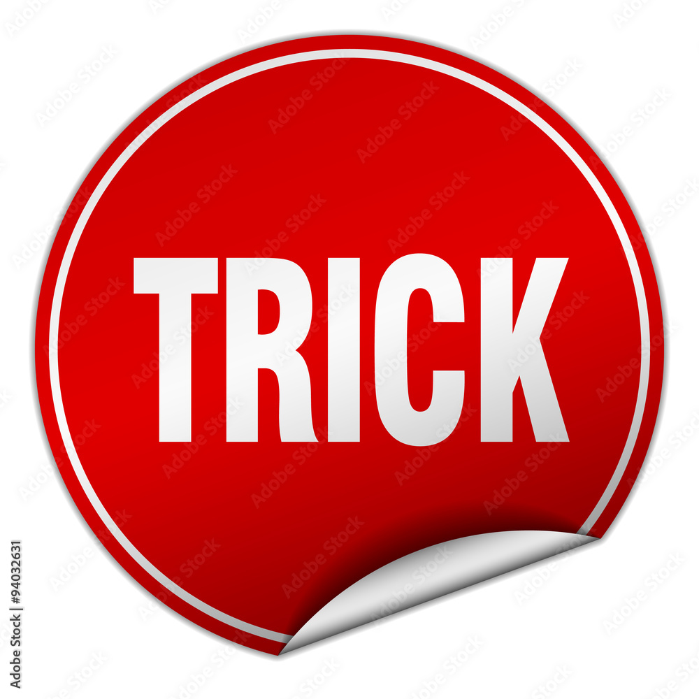 trick round red sticker isolated on white trick round red sticker isolated on white