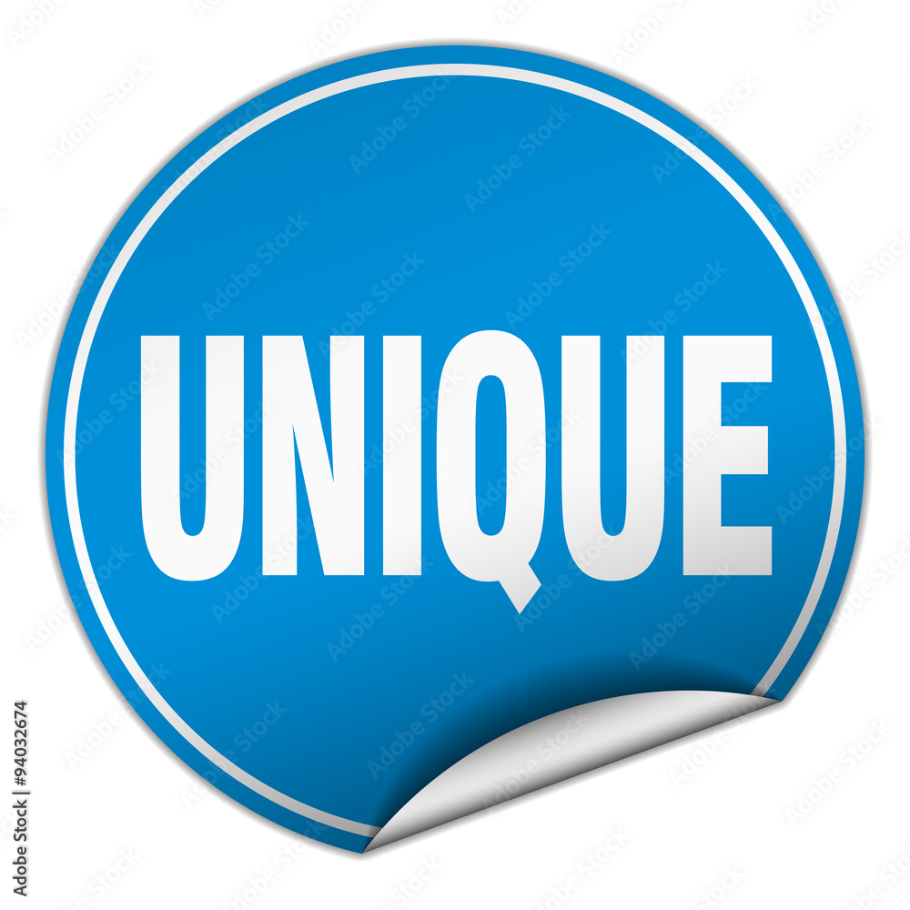 unique round blue sticker isolated on white unique round blue sticker isolated on white