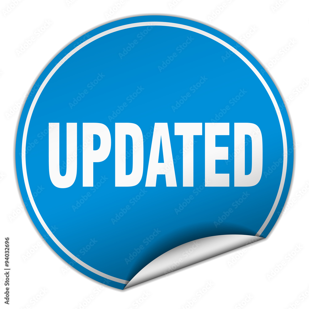 updated round blue sticker isolated on white updated round blue sticker isolated on white