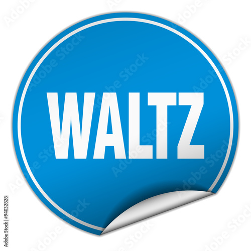 waltz round blue sticker isolated on white