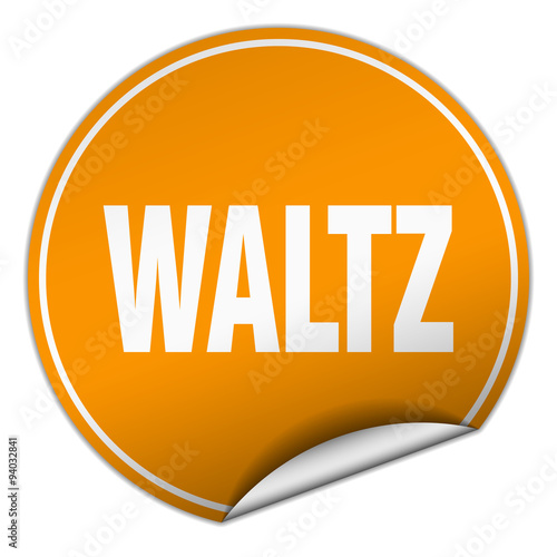 waltz round orange sticker isolated on white