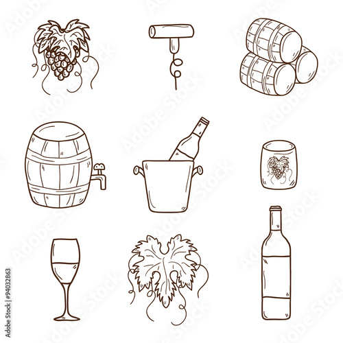 Wine hand drawn icons