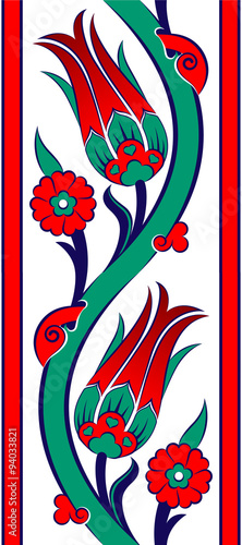 Sarmaşık Lale Çini Deseni Bordür (Kırmızı - Lalezar)