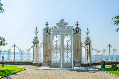 gate leading to bosporus strait from dolmabahce palace complex. photo