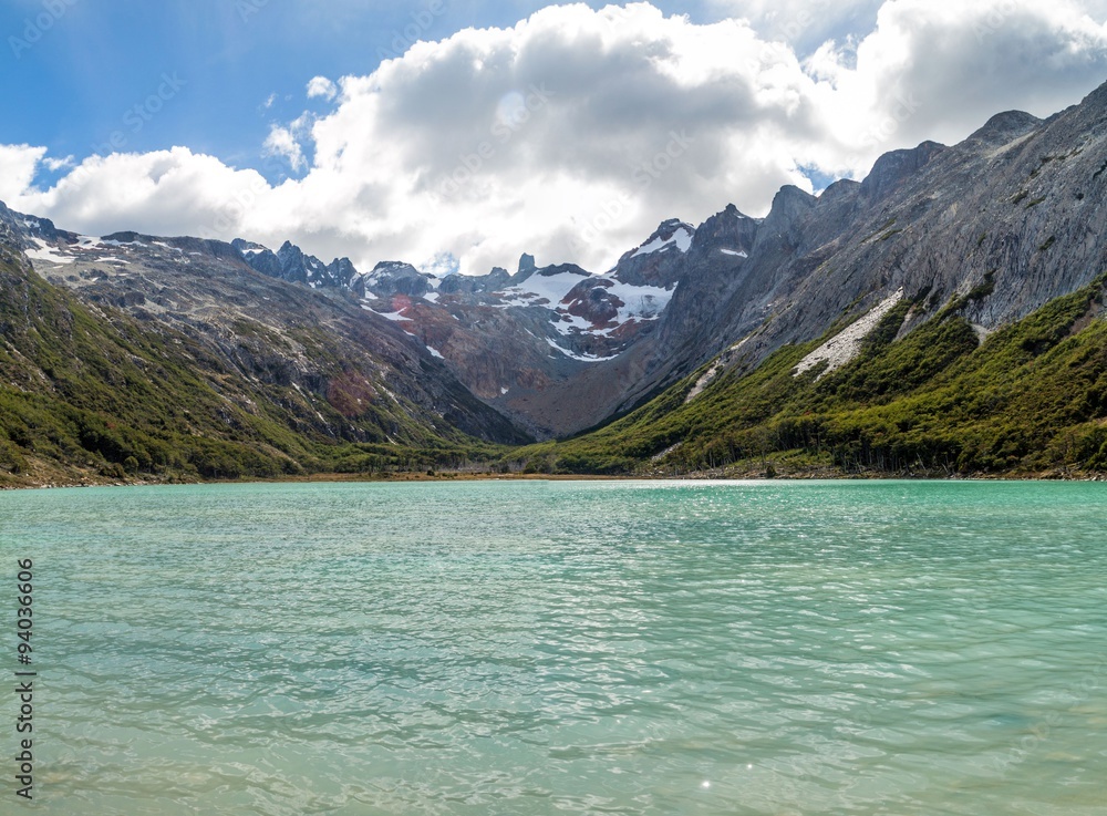 View of Laguna Esmerlanda (Emerald lake) at Tierra del Fuego island, Argentina
